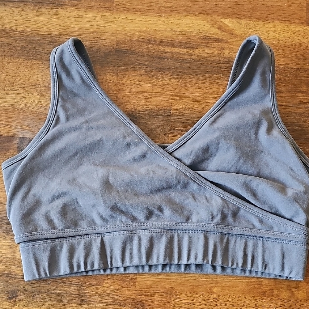 Gray Cross-Front Nursing/Pumping Bra